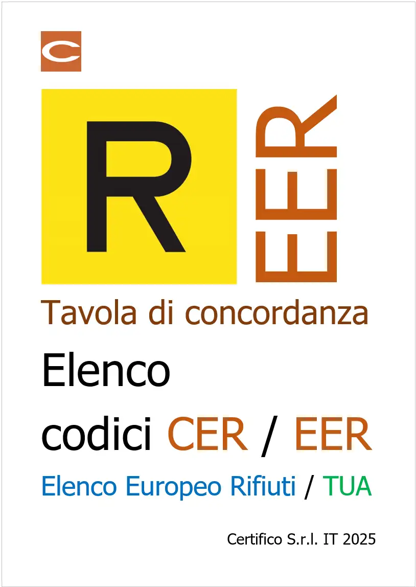 Tavola di concordanza Codici CER Elenco Europeo Rifiuti TUA 2025 Tavola di concordanza Codici CER Elenco Europeo Rifiuti TUA 2025